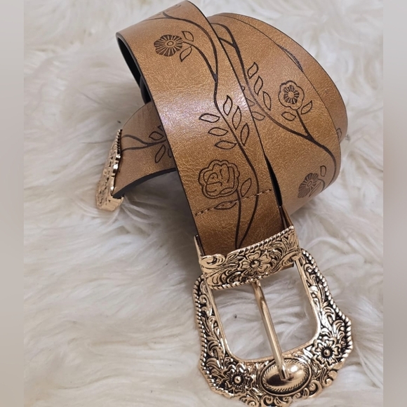 Classical Beige Hip Hop Belt With Metal Buckle And Floral Print🌴 - Picture 5 of 8